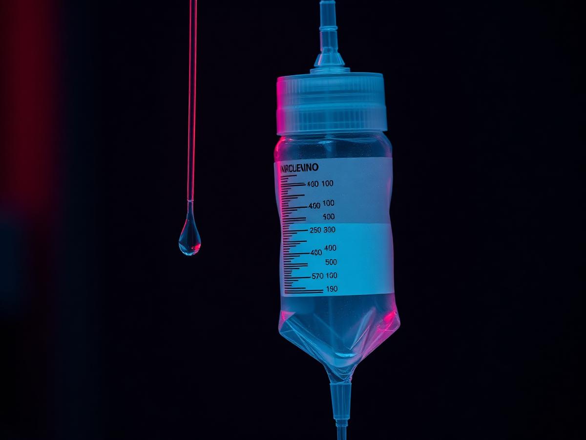 Bolsa de fluido intravenoso com gotejamento em luz vermelha