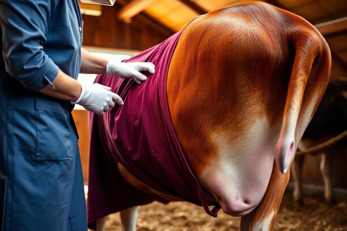 Médico-veterinário realizando laparotomia pelo flanco em bovino em estação