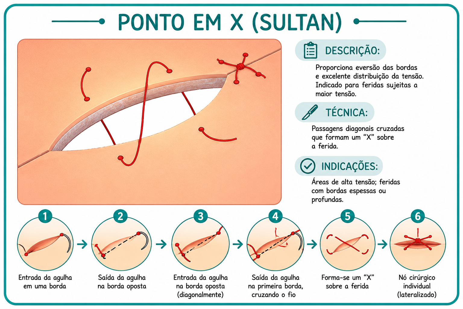 Ilustração da técnica Ponto em X (Sultan)